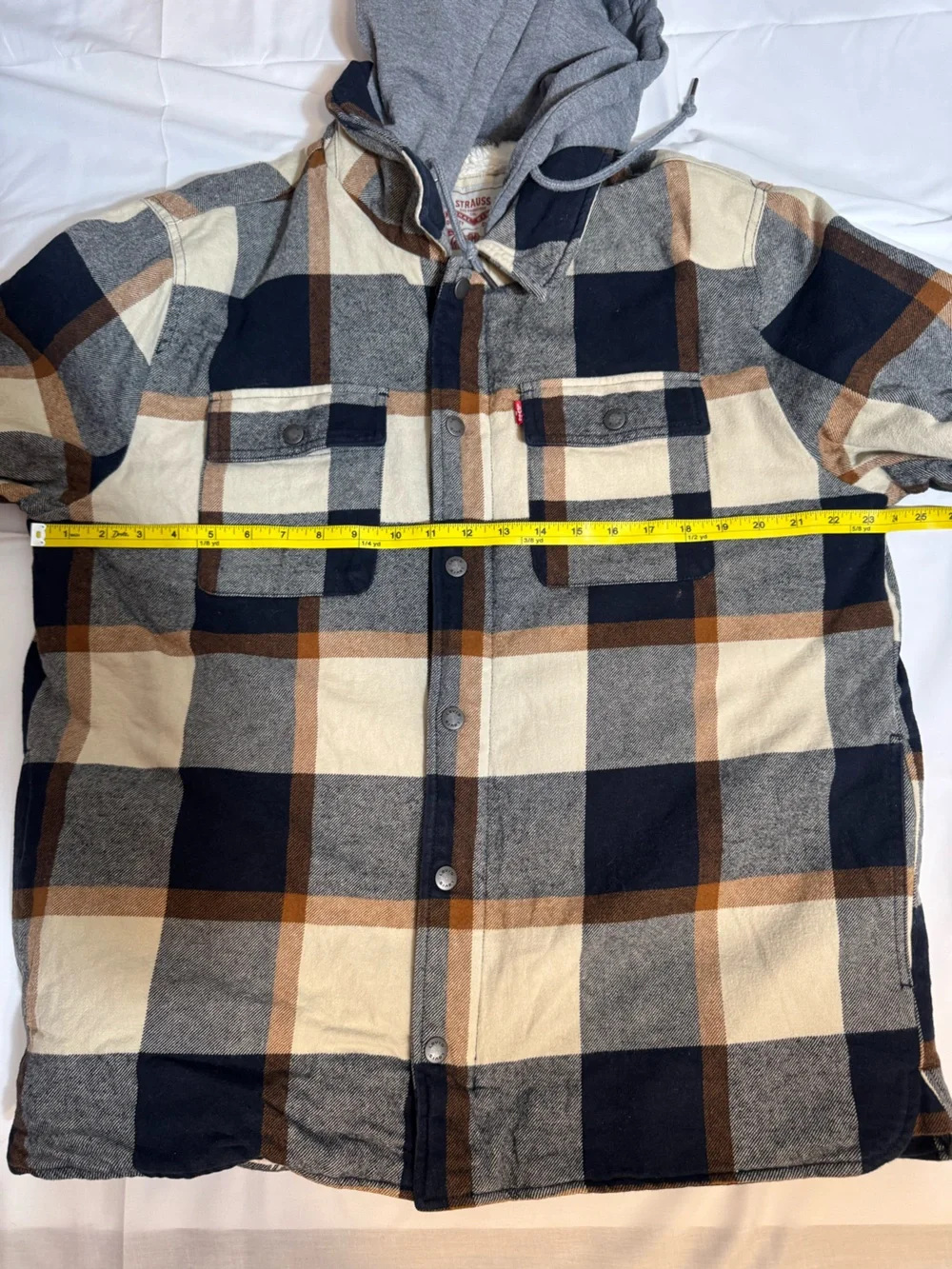 Levi's Men's Hooded Plaid Flannel Shirt Jacket Sherpa Lined Size L